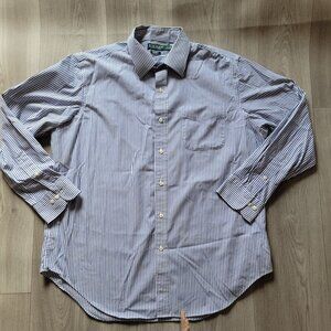 Lauren Ralph Lauren Mens Classic Fit Blue & White Striped Non-Iron Dress Shirt S